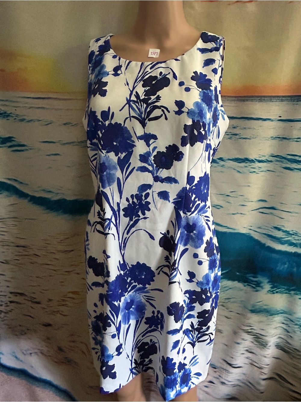 Alyx Blue & White Floral Sleeveless Sheath Dress Women's 10 Petite